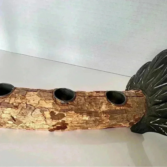 Turkey Tapered Candle Holder Centerpiece Carved Wood Branch Log Thanksgiving - Picture 4 of 16